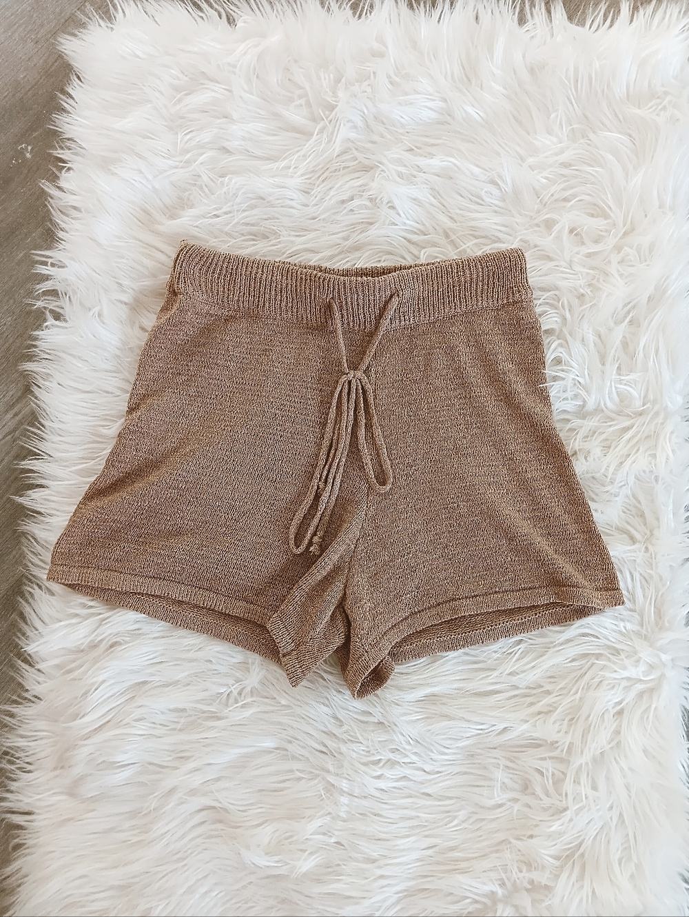 Lightweight High Rise Tie Waist Cozy Minimalist Coffee Beach Knit Shorts